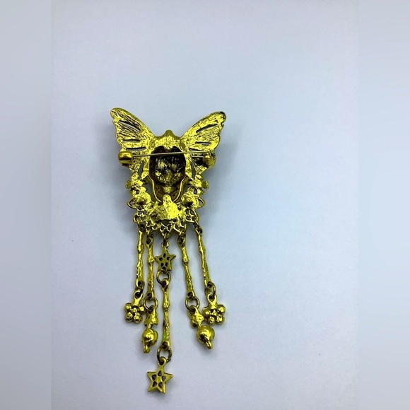 🎄🎄Gold Butterfly Sugar Skull Brooch with Crystal  Accents - Picture 3 of 3